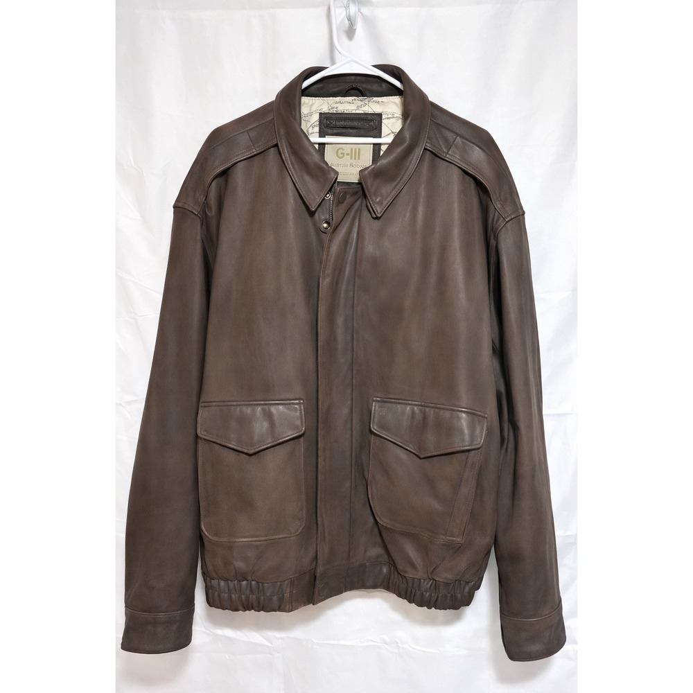 G-III‎ Leather Bomber Jacket XXL Brown G3 Flight Map Lining Oversized